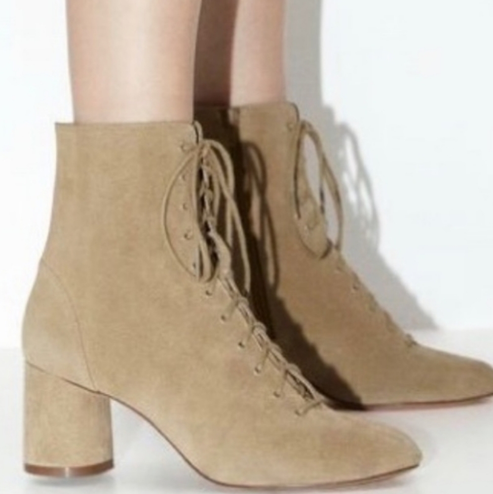 New genuine suede lacr up booties